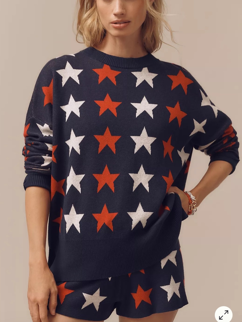 Beach Riot Callie Star Oversized Crew-Neck Sweater Size Small